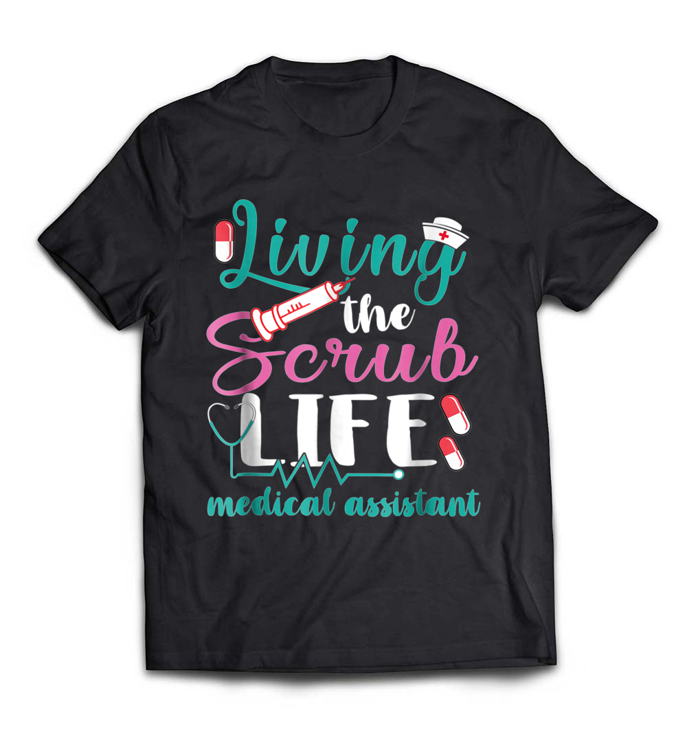 “Living The Scrub Life Medical Assistant Christmas T-Shirt” – A Fun Holiday Tee for Medical Professionals